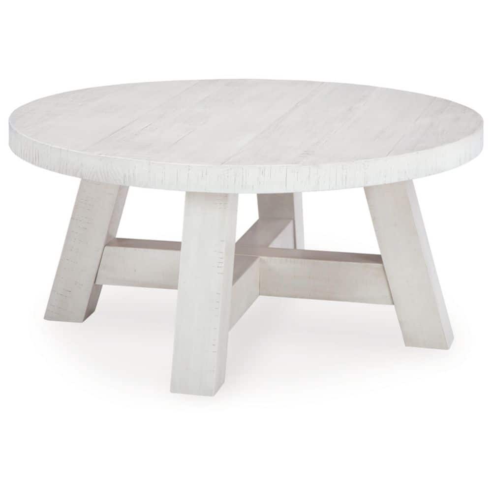 Off-White Round Wood Lift-Top Coffee Table