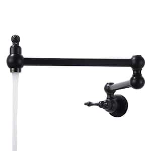 Minimalist Wall Mount Pot Filler with Folding Stretchable Double Joint in Matte Black