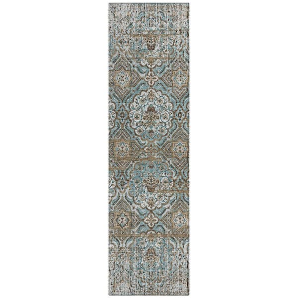 Chantille Machine Washable Indoor/Outdoor Abstract ACN2706 Teal 2 ft. x 7 ft. Runner Rug