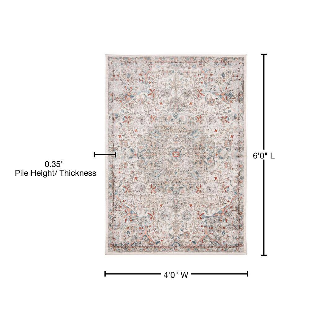 Ivory and Grey Medallion Synthetic 4' x 6' Area Rug