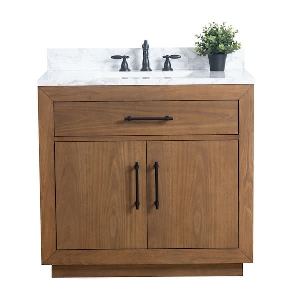 Vanity Art 36 in. W x 22 in. D x 34 in. H Single Sink Bathroom Vanity Cabinet in White with Engineered Marble Top in White