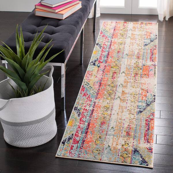 Madison Blue/Orange 2 ft. x 16 ft. Geometric Runner Rug