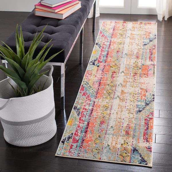 Madison Blue/Orange 2 ft. x 18 ft. Geometric Runner Rug
