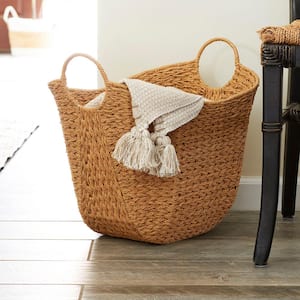 Natural Paper Rope Basket with Handles in Natural with Woven Wicker Storage Basket