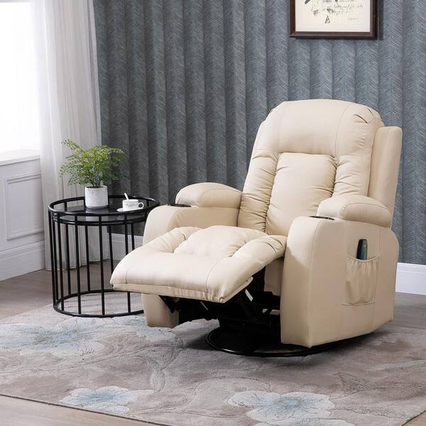 Homcom Cream White Faux Leather Heated, White Faux Leather Recliners