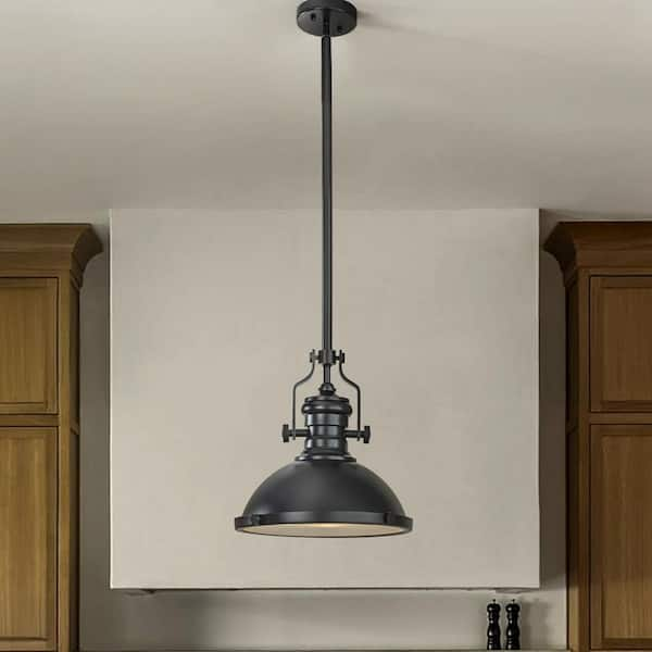 1 Light 13 in. W Modern Industrial Single Dome Pendant Light in Matte Black for Kitchen Island