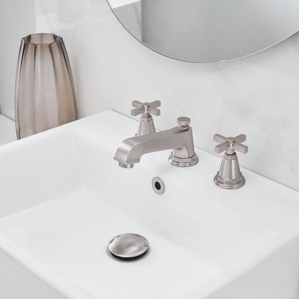8 in. Widespread Double Handle High-Arc Bathroom Faucet Water-Saving with Drain Kit in Brushed Nickel