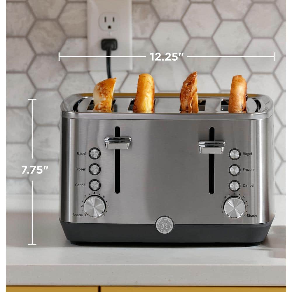 Stainless Steel 4-Slice Toaster with Wide Slots and Crumb Tray