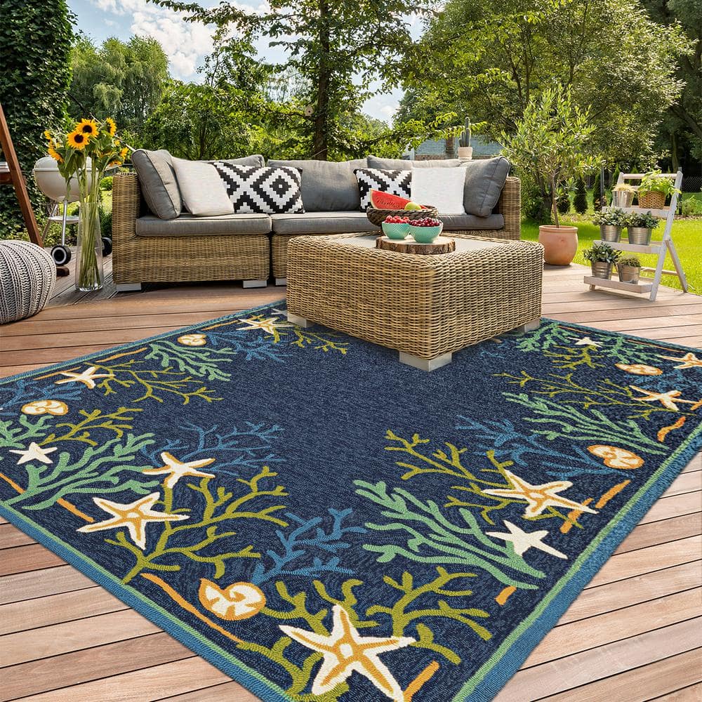 Sea Water Oceanic Blue 5'6" x 8' Handcrafted Synthetic Area Rug