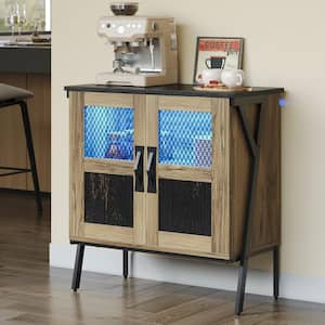 31.5 in. Pinewood Storage Bar Cabinet Console Buffet Sideboard with LED light and double-door design