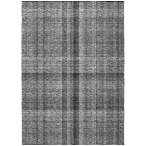HomeRoots Gray 9 ft. x 12 ft. Woven Plaid Rectangle Indoor/Outdoor Area Rug