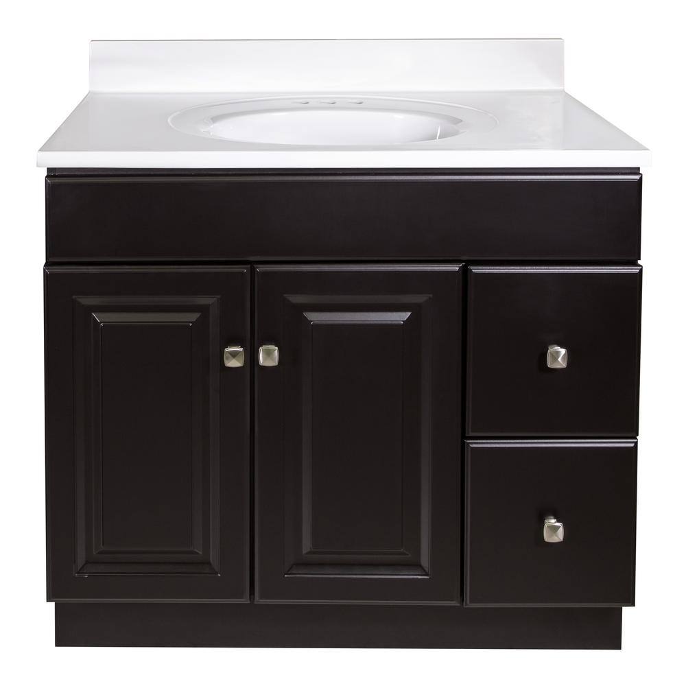 Wyndham 37-Inch Espresso Wood Vanity with White Marble Sink Top