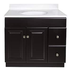 Wyndham 37 in. W Single 4 in Centerset Sink Bathroom Vanity in Espresso with White Cultured Marble Top Assembled