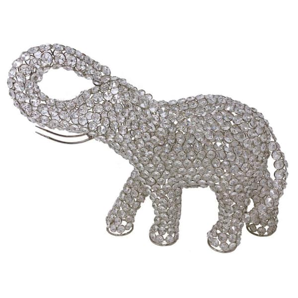 HomeRoots 15 in. Silver And Faux Crystal Elephant Sculpture