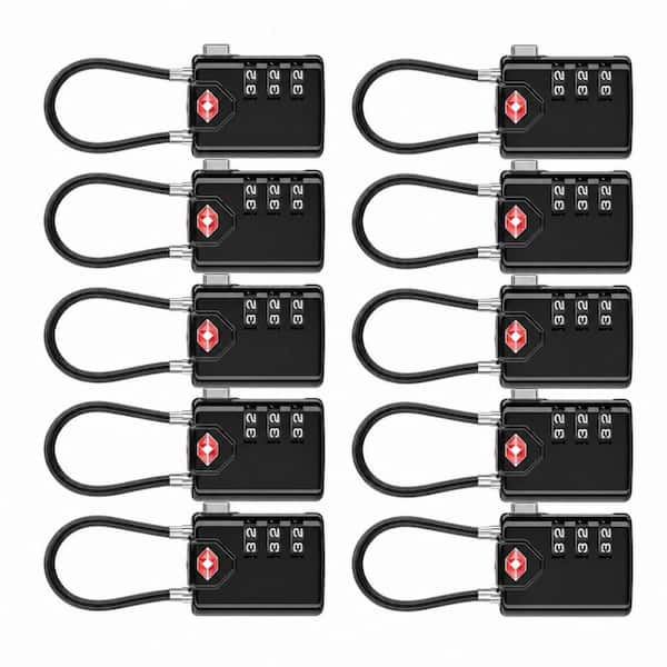 Black Travel Combination Luggage Cable Locks for Suitcase, Gym Locker, Toolbox and Backpack (10-Pack)