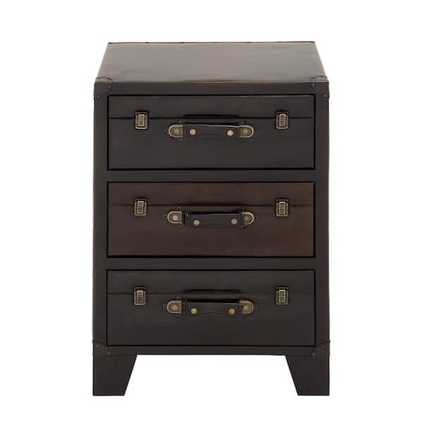 Litton Lane Dark Brown Faux Leather Vintage Faux Leather Cabinet with Buckles and Straps Detailing