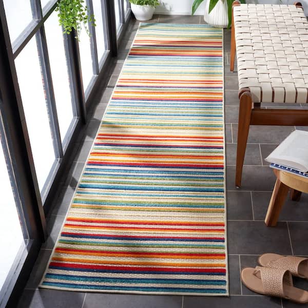 Cabana 2 ft. x 19 ft. Ivory/Green Striped Indoor/Outdoor Runner Rug