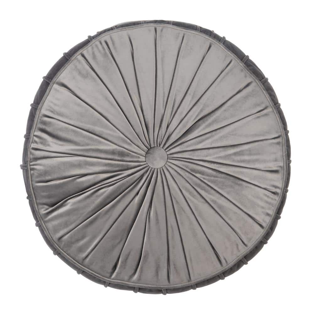 Light Grey Velvet Round Tufted Floor Pillow