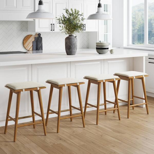 Nathan James Barker In Counter Height Wood Backless Barstool With Upholstered Cushion For