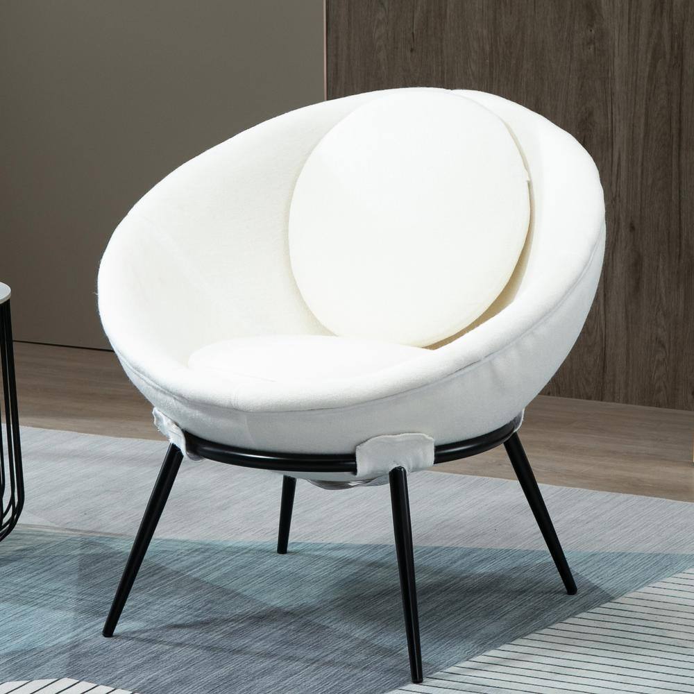 White Fiberglass Bowl Accent Chair with Cushions