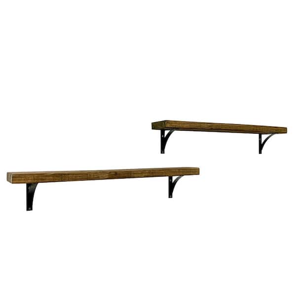 Intrinsic Haven Industrial Grace 32 in. W x 5.5 in. D Dark Brown Pine Wood (Set of 2) Simple Bracket Decorative Wall Shelf