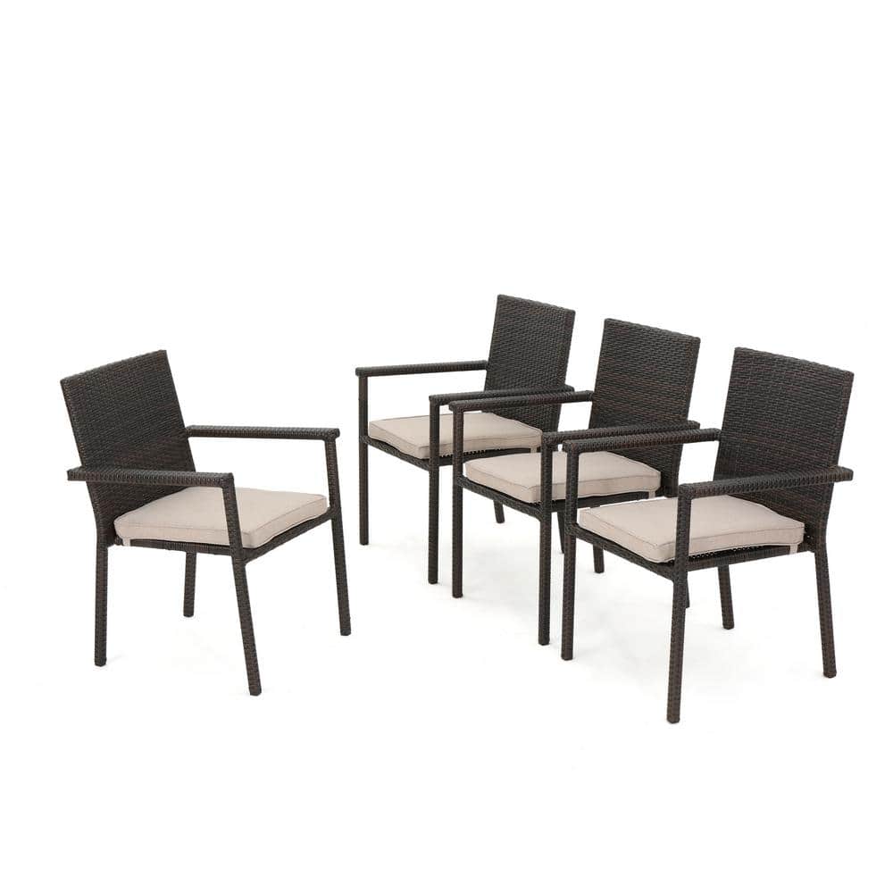 San Pico Multi-Brown Armed Faux Rattan Outdoor Dining Chair with Beige Cushion (4-Pack) price history on PriceWatchPro