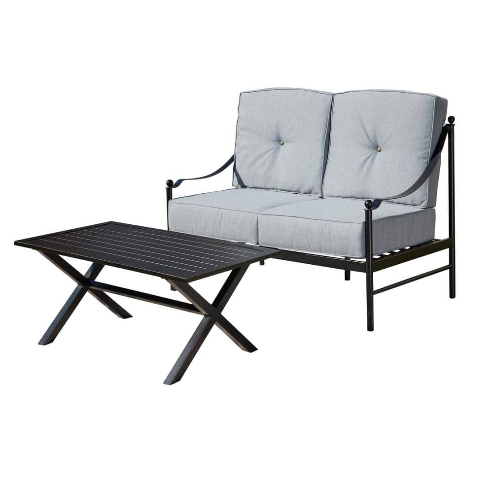 TOP SPACE Patio Metal Outdoor Loveseat With Grey Cushion With Coffee Table TP G The Home