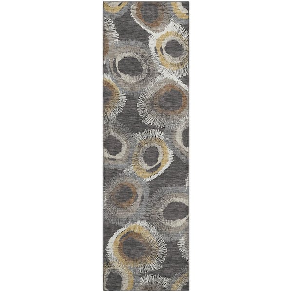 Mayfield Premium Machine Washable Abstract AMF2278 Charcoal 2 ft. x 7 ft. Runner Rug