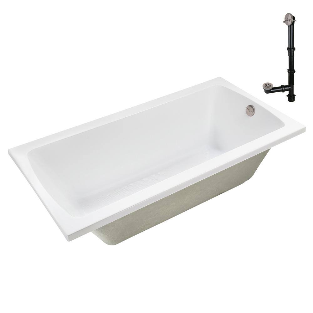 66" White Acrylic Rectangular Drop-In Soaking Bathtub