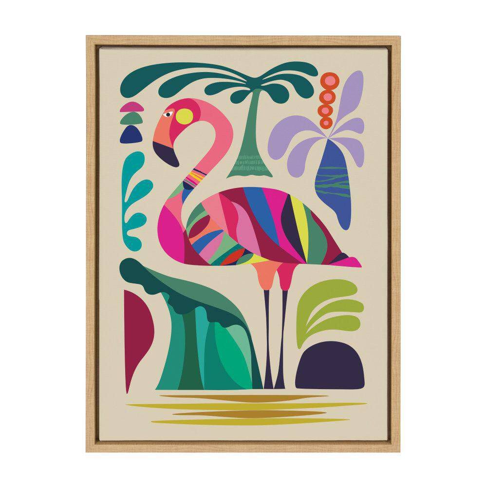 Colorful Mid-Century Modern Flamingo Canvas Wall Art