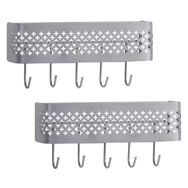 Oumilen Metal Entryway Storage Organizer Basket with 5-Hooks for Coat, Keys (Set of 2)