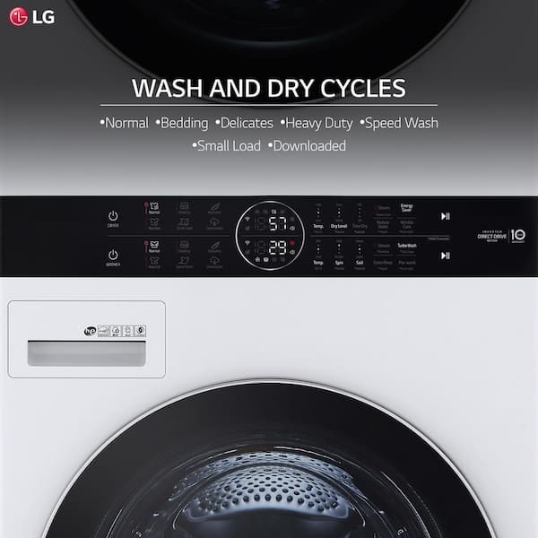 LG WashTower Stacked SMART Laundry Center 4.5 Cu.Ft. Front Load Washer &  7.4 Cu.Ft. Gas Dryer in White w/ Steam WKGX201HWA - The Home Depot