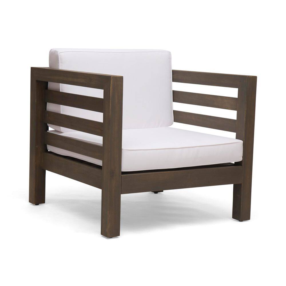 Mid-Century Modern Grey+White Acacia Wood Fabric Outdoor Leisure Chairs wit