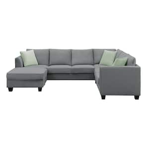 112 in. Square Arm 3-piece L Shaped Polyester Modern Sectional Sofa in Gray with Ottoman
