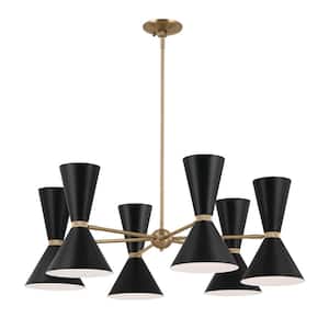 Phix 38.75 in. 12-Light Champagne Bronze and Black Mid-Century Modern Shaded Chandelier for Dining Room