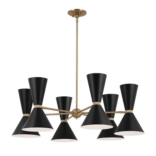 KICHLER Phix 38.75 in. 12-Light Champagne Bronze and Black Mid-Century Modern Shaded Chandelier for Dining Room