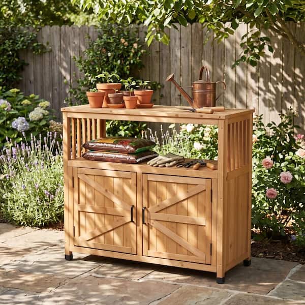 42 in.​ W x 18 in. D x 37 in. H Brown Patio Solid Wood Outdoor Storage Cabinet