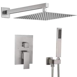 Single Handle 2-Spray 12" Rainfall Shower Faucet Fixture Combo Set 2.5 GPM Shower System with Handheld in Brushed Nickel