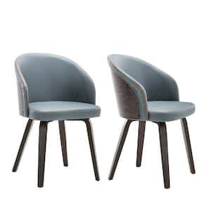 Maynau PU Leather and Wood Upholstered Gray Dining Arm Chairs (Set 2)