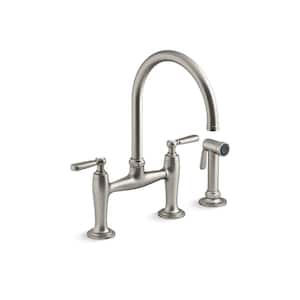 Edalyn By Studio McGee Double-Handle 2-Hole Bridge Kitchen Faucet With Side Sprayer in Vibrant Stainless