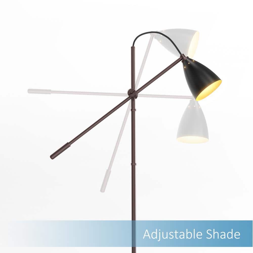 65" Adjustable Black Metal and Marble Arc Floor Lamp