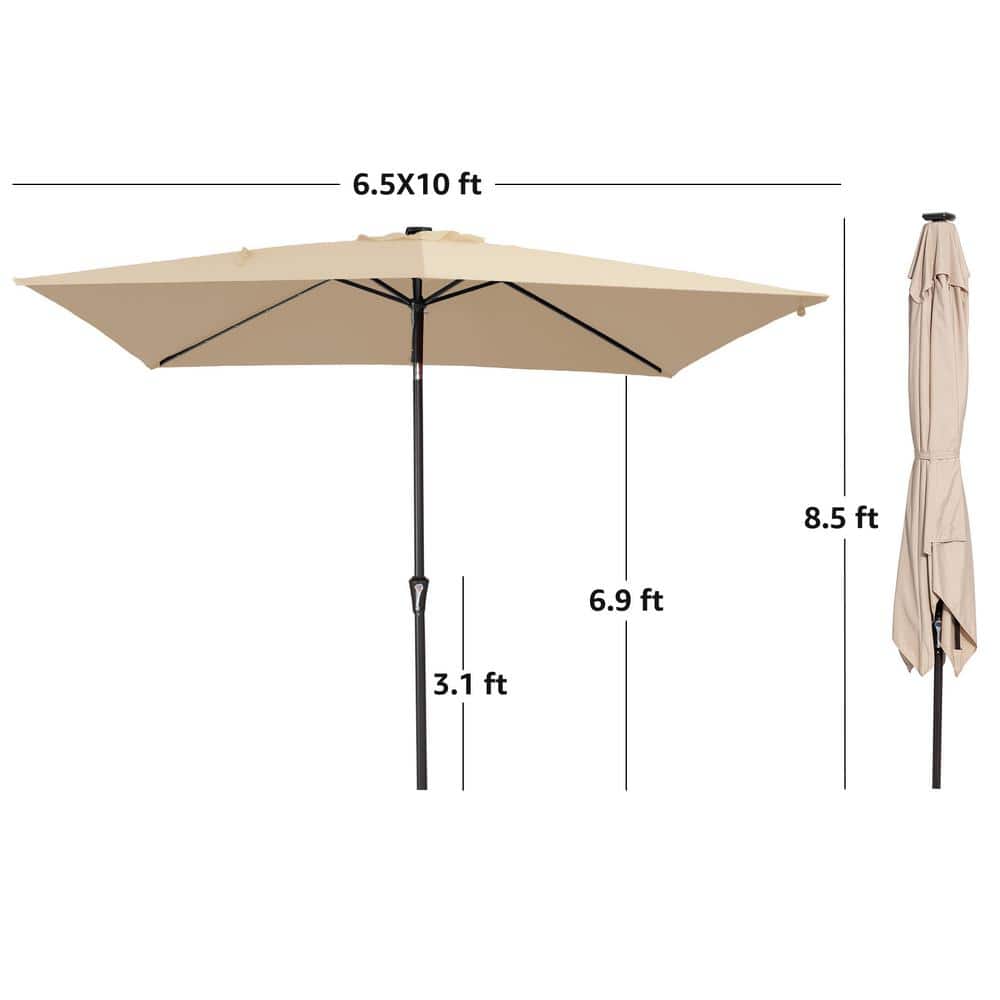 6.5 ft. x 10 ft. Steel Lighted Market Tilt Solar Umbrella With Crank in Beige price history on PriceWatchPro
