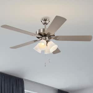 52 in. Indoor Brushed Nickel 5-Blade Modern Reversible Ceiling Fan with Light Kit and Pull Chain