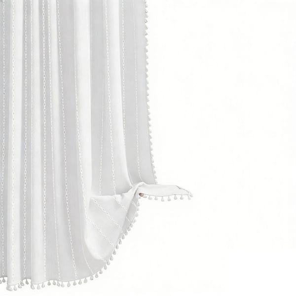 72 in. W x 72 in. L Linen Blend Bohemian Vintage Country Fabric Shower Curtain with Tassel in White, Water Repellent
