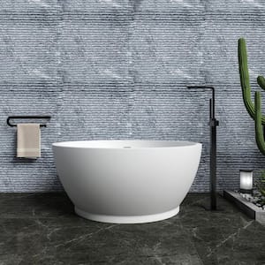 Moray 53 in. x 53 in. Stone Resin Flatbottom Round Solid Surface Freestanding Soaking Bathtub in White with Brass Drain