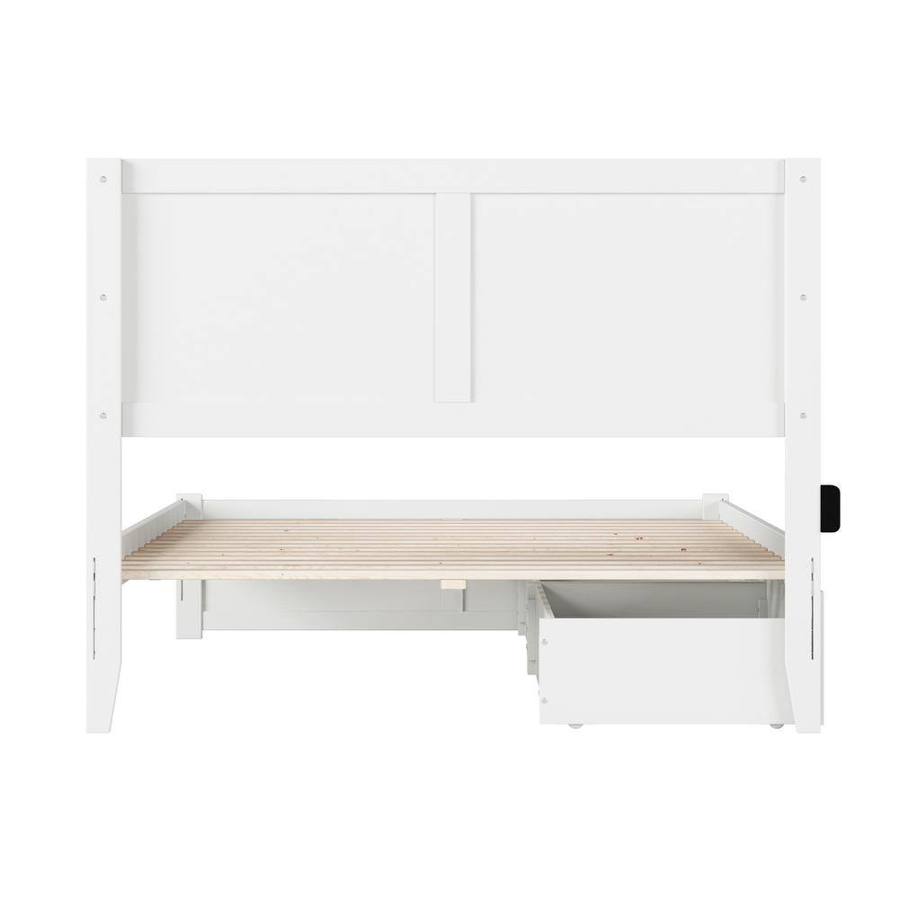 White Full Size Wood Platform Bed with Storage Drawers