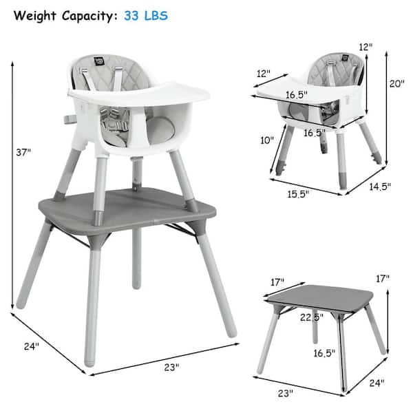 Costway 4 in 1-Baby Highchair Gray Plastic Convertible
