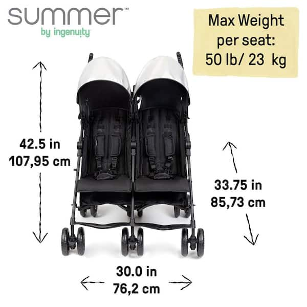 Summer Infant 3Dlite Side by Side Double Stroller for Infants Toddlers Black