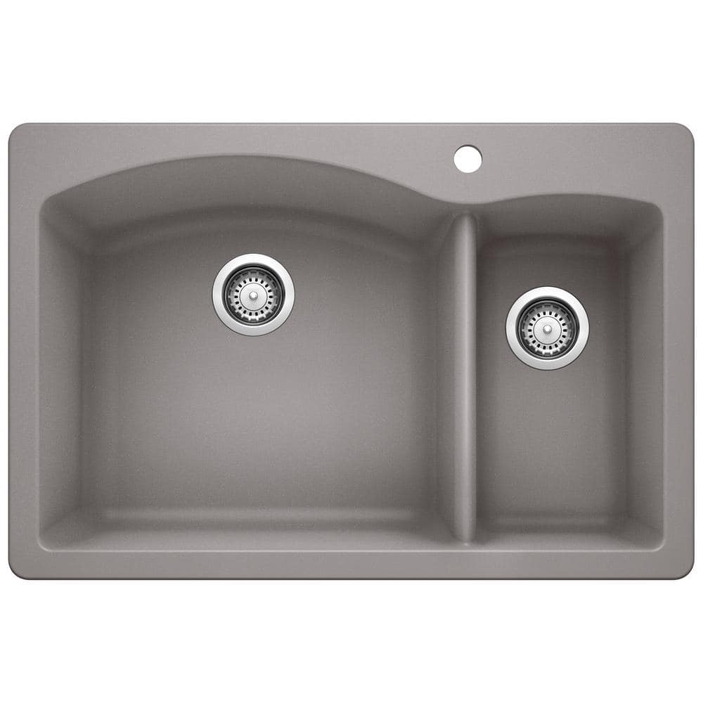 DIAMOND SILGRANIT 33 in. Dual Mount Metallic Gray 70/30 Double Bowl Granite
