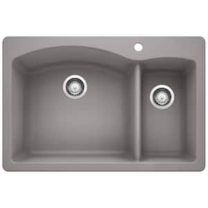 DIAMOND Dual Mount Granite Composite 33 in. 1-Hole 70/30 Double Bowl Kitchen Sink in Metallic Gray